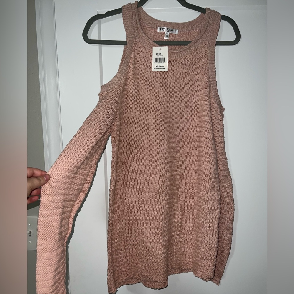 Say What? Cut Out Shoulder Sweater
